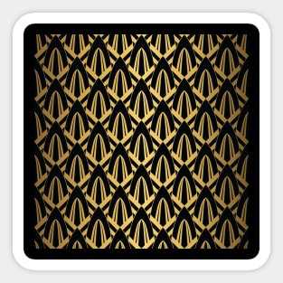 Gold Foil on Black Retro Vintage Art Deco Geometric Cross-Hatched Cone Pattern Sticker